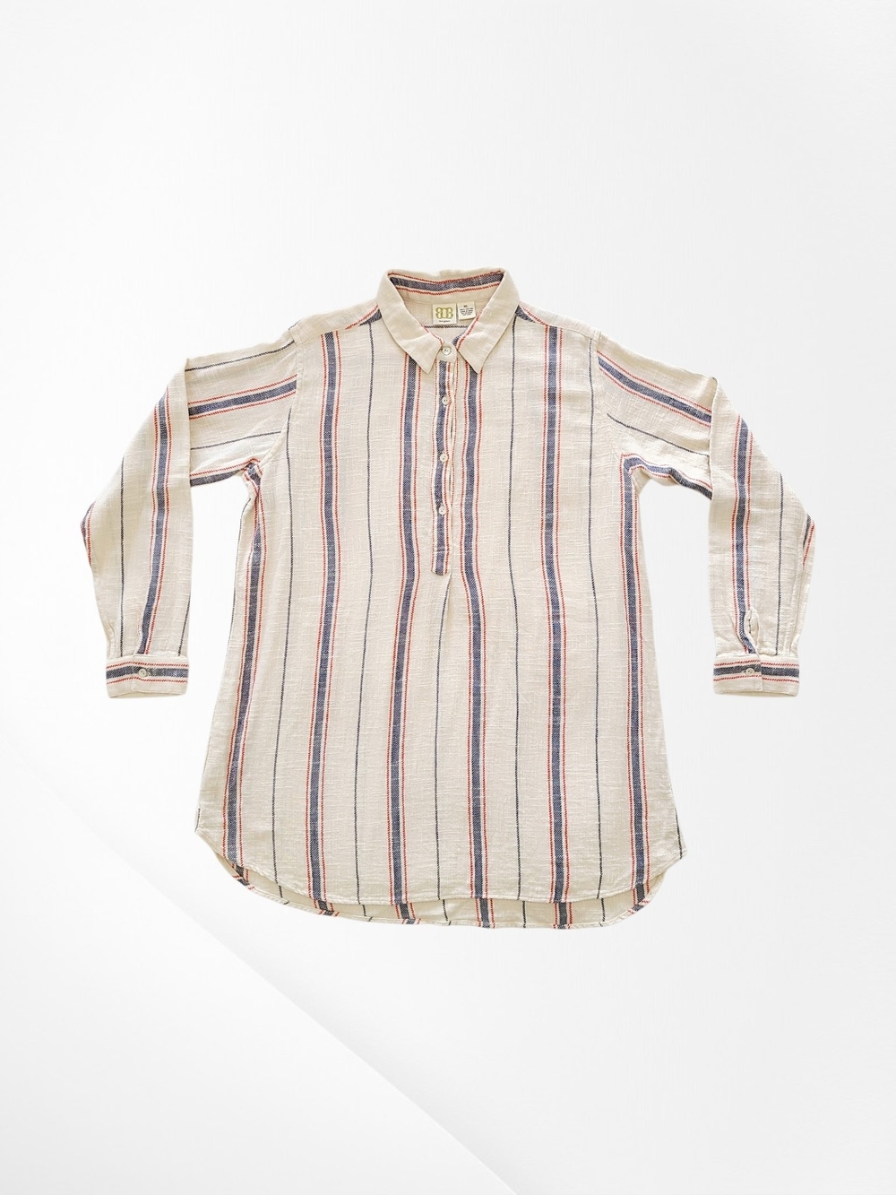 Boo Gemes Women's XL Striped Cotton Tunic Shirt Casual Vintage Americana Boho